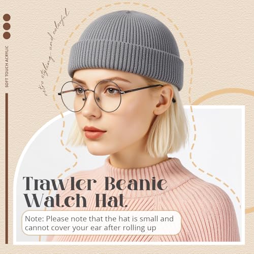 SATINIOR 4 Pieces Trawler Beanie Watch Hat Roll up Edge Skullcap Fisherman Beanie Unisex - color: Black, Light Gray, Khaki, Beige, size: One Size