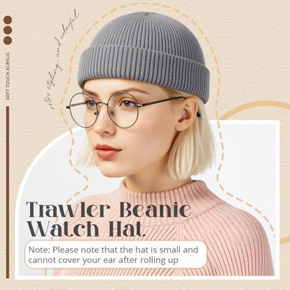 SATINIOR 4 Pieces Trawler Beanie Watch Hat Roll up Edge Skullcap Fisherman Beanie Unisex - color: Black, Light Gray, Khaki, Beige, size: One Size