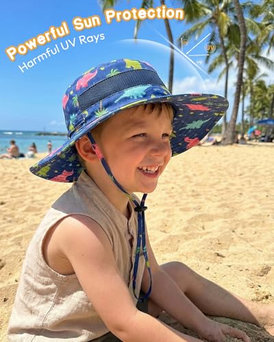 HONGTEYA Baby Toddler Sun Hat, Summer Mesh Bucket Beach Hat for Boys Girls - color: Grey+dinosaur, size: 2-8 Years