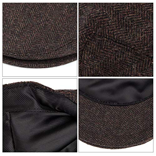 VOBOOM Men's Herringbone Flat Ivy Newsboy Hat Wool Blend Gatsby Cabbie Cap - color: Coffee, size: 7 3/8