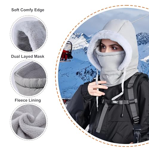 HUAMULAN Unisex Winter One Piece Balaclavas Hoodie Ski Snow Hats Earmuff - color: Gray