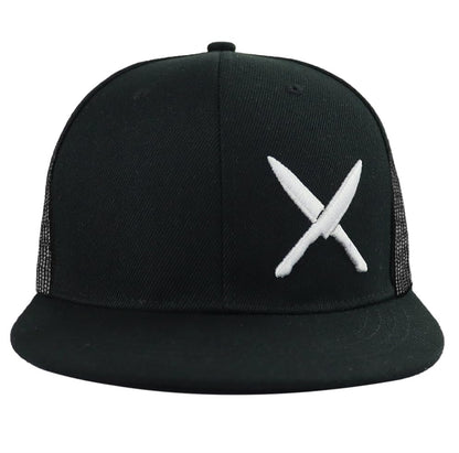 Funny Chef Hats, Snapback Flat Bill Dad Hat for Men, Adjustable Cotton Embroidered Knives Kitchen Women Baseball Caps - color: Black Meshes