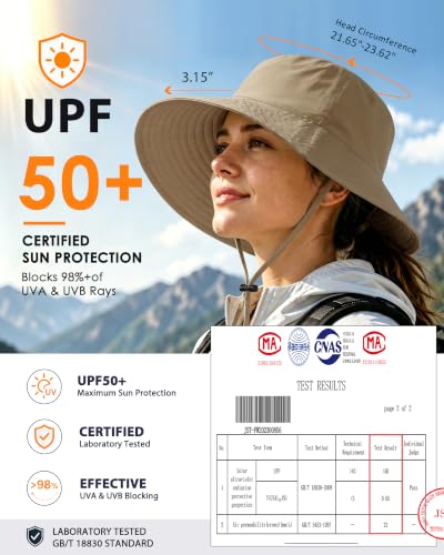 Water-Resistant UPF 50+ Sun Bucket Hat Packable Brimmed for Women Men - color: Khaki