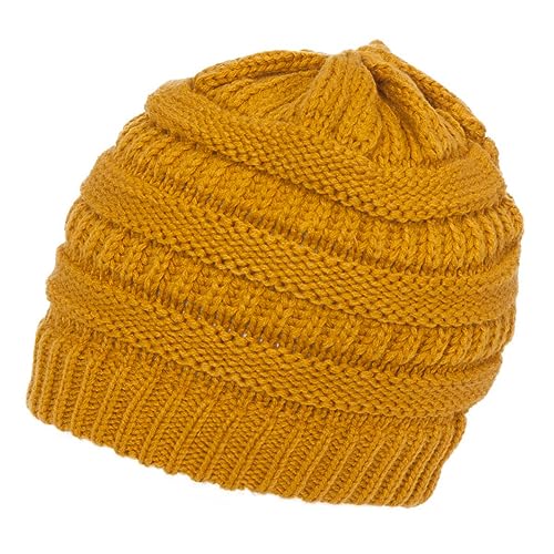 Gravity Threads Knit Soft Stretch Beanie Cap - color: Mustard