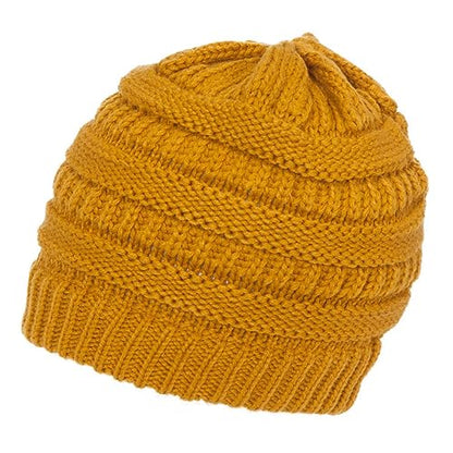 Gravity Threads Knit Soft Stretch Beanie Cap - color: Mustard
