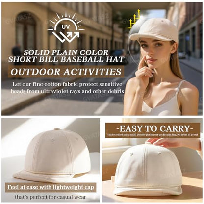 Soft Short Brim Hats for Men Cotton Trucker Hats Flip Up Short Bill Baseball Cap Low Profile Dad Hat Umpire Sun Hats - color: Mg-pdym2584-khaki
