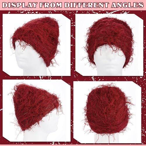 Chuarry Distressed Knitted Beanie Fuzzy Winter Hat - color: Claret
