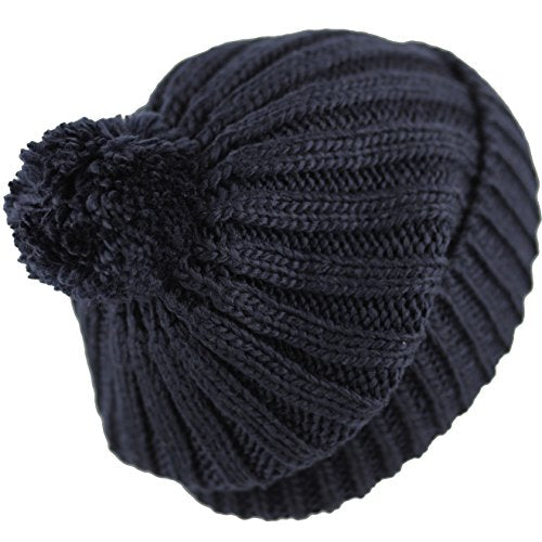 Women and Men Beanie Daily Winter Oversized Thick Stretchy Knitted Pom Pom Beanie Fleece Lined Beanie Hat - color: 2. Straight Navy