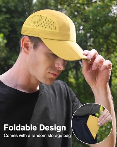 GADIEMKENSD Mens Folding Outdoor Hat Long Brim UPF 50+ Sun Protection - color: Folding Yellowish