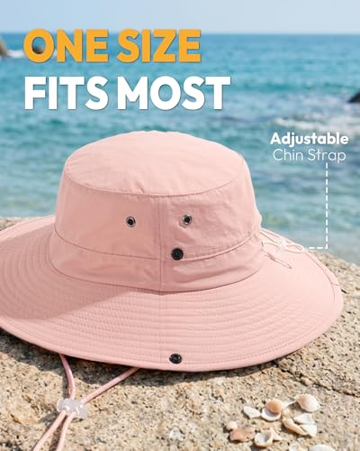 Women Sun Hat with Ponytail Hole Wide Brim Bucket Sun Protection for Summer - color: Pink