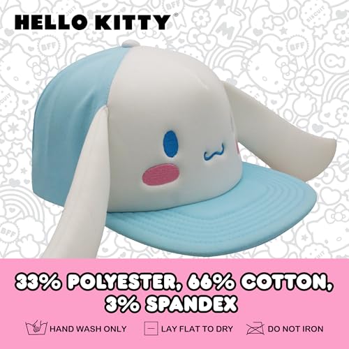 Hello Kitty Baseball Cap, Women's Snapback Hat with Flat Brim and 3D Ribbon and Ears - style: Cinnamoroll