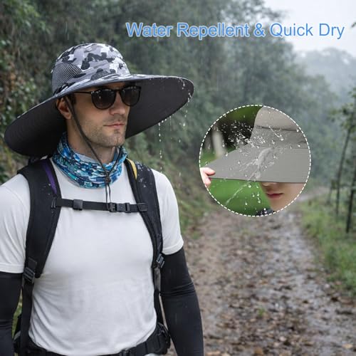 HUAMULAN Men Women 6" Wide Brim Sun Hat Summer Fishing Hats UV Protection - color: Hyp002-micai7