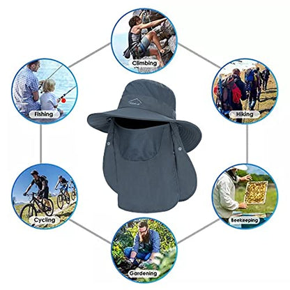 Fishing Hat for Men, Outdoor 3 in 1 Sun Hat Summer Safari Boonie Cap - color: Dark Grey