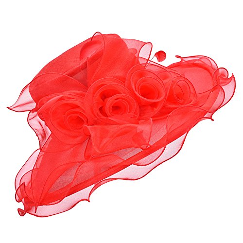 Lawliet Womens Flower Wedding Occasion Wide Brim Church Dress Sun Hat A341 - color: Red, size: One Size