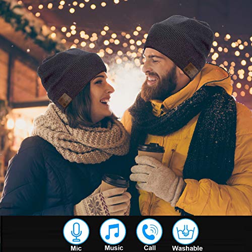Wireless Music Beanie Hat for Men Women Music Beanie with Headphones Headset Stereo Speakers Microphone Cap Hat Boys Girls Teens Tech Beanie hat - color: Line Deep Grey
