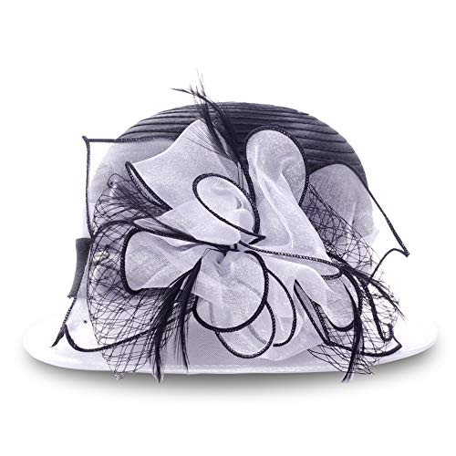 Women Two-Tone Tea Party Dress Bowler Cloche Bucket Derby Church Hat - color: White