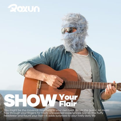 ROXUN Distressed Ski Mask Balaclava, Yeat Shiesty Fluffy Knitted Full Face - color: 01- Red Mixed