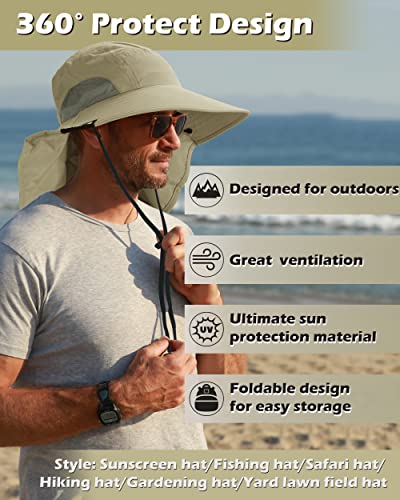 Tirrinia Wide Brim Sun Hat with Neck Flap for Men & Women - color: Light Olive