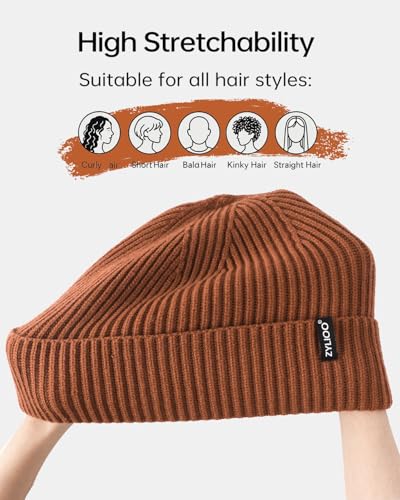 Zylioo XXL Beanie for Men,Big Head Winter Knit Hat,Stretch Warm Skull Cap - color: Brown, size: XX-Large-3X-Large