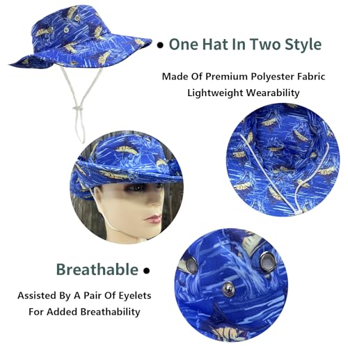 Funny Sun Hat for Men Women Wide Brim Bucket Hat Hiking Boonie Hat Summer Beach Fishing Caps - color: Marlin Fish