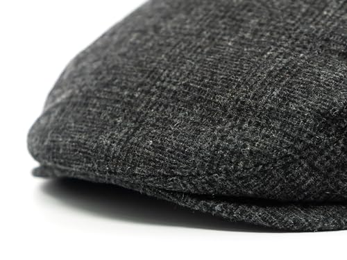 Men's Classic Patchwork Herringbone Checker Plaid Newsboy Ivy Hat Flat Cap - color: Black Plaid, size: Large-X-Large