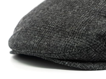 Men's Classic Patchwork Herringbone Checker Plaid Newsboy Ivy Hat Flat Cap - color: Black Plaid, size: Large-X-Large
