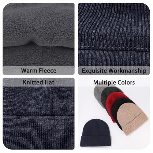 Winter Beanie Hats for Women Men Fleece Slouchy Knit Thick Beanies Warm Thermal Snow Ski Hat Gifts for Cold Weather - color: Navy