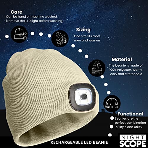 Classic Rechargeable LED Warm Knit Beanie Head Light Hat Headlamp for Outdoor Activities - color: Oatmeal