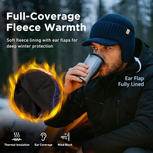 TOP-EX DryKnit™ 80% Merino Wool Waterproof Warm Brim Beanie with Ear Flaps - color: Orange, size: Medium