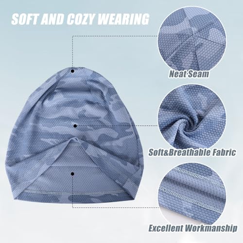 WTACTFUL Cooling Breathable Skull Cap Men Women, Sweat Wicking 1-2-4 Pack - color: Black + Camo Blue