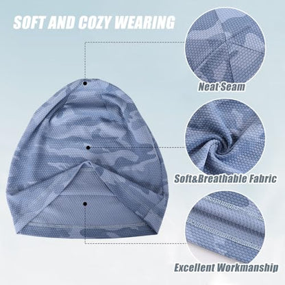 WTACTFUL Cooling Breathable Skull Cap Men Women, Sweat Wicking 1-2-4 Pack - color: Black + Camo Blue