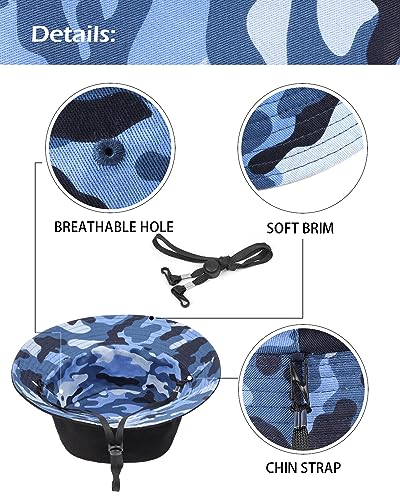 Zylioo XXL Bucket Hat for Big Heads, Reversible Fishing Sun Hat - color: Black-blue Camo, size: X-Large-XX-Large