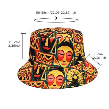 Quanhaigou Reversible Printed Bucket Hat,Summer Beach Outdoor Cap - color: Tribal Mask