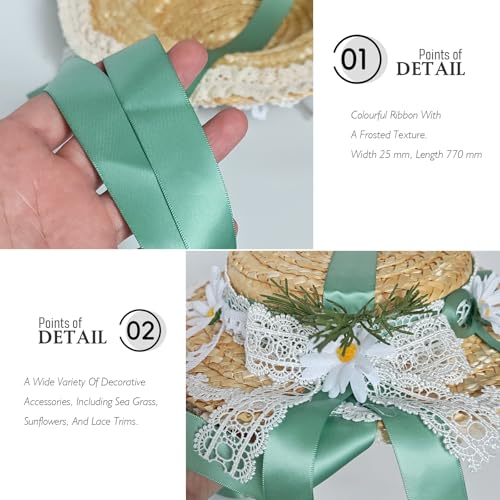 Victorian Tea Party Sun Hat, Wide Brim Straw Flat Cap - color: Green
