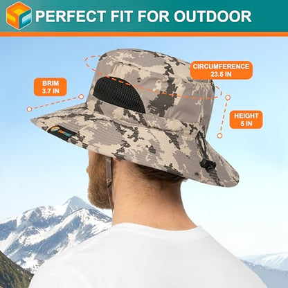 SUN CUBE Wide Brim Sun Hat for Men & Women, UPF 50+ UV Protection, Mesh Boonie Hat with Chin Strap, Fishing Hiking Hat - color: Camo Grey