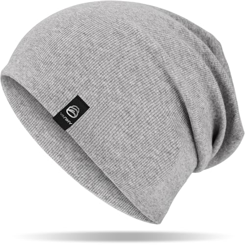 YANIKY Slouchy Beanie for Women, Mens Soft Cotton Beanie Hat, Double Layer Windproof Skull Cap for All Seasons - color: Grey