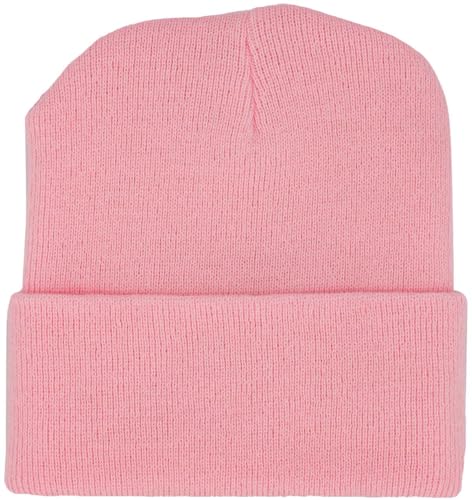 KBETHOS Made in USA Classic Men's Women's Cuffed Folded Acrylic Knit Beanie Hat Solid Unisex Cold - color: Light Pink Solid Long Beanie