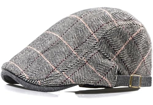 Men's Cotton Newsboy Hats Flat Ivy Gatsby Cap Irish Cabbie Ivy Driving Hunting Hat - color: Checkered Gray