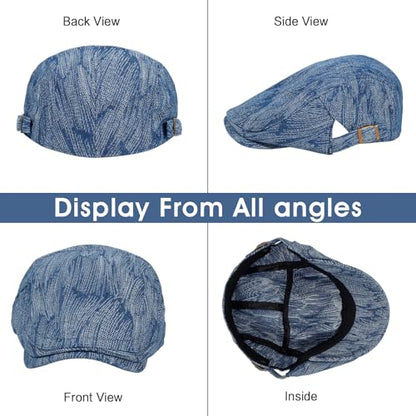 2Pcs Men's Newsboy Cap Cotton Flat Ivy Gatsby Driving Hat - color: Nz1-black+lightblue