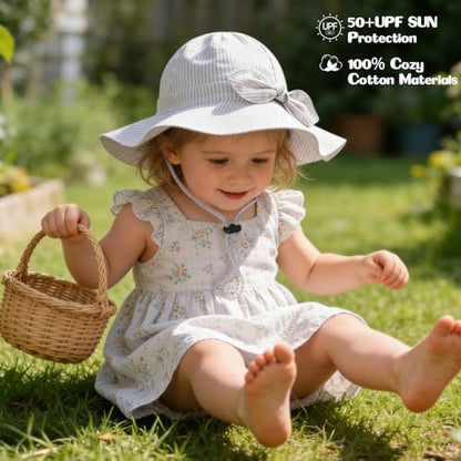 Baby Girl Sun Hat with UPF 50+ Outdoor Adjustable Beach Hat with Wide Brim Bucket Hats - color: Beige-stripe 1pcs, size: 2-3T