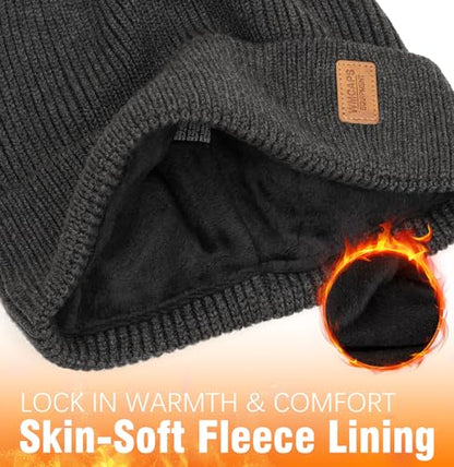 Wmcaps Merino Wool Fleece Lined Beanie Warm Winter Hats for Men Women - color: Black
