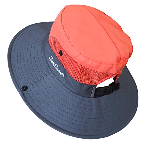 Muryobao Women's Ponytail Sun Hat UV Protection Foldable Mesh Wide Brim Beach Fishing Hat - color: Orange