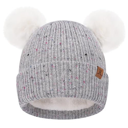 FZ FANTASTIC ZONE Toddler Kids Winter Hat Beanie Pompom Warm Fleece Baby Hats 0-6 12 Months 1 2 3 4 Year Old Girls Boys Gifts - color: Grey