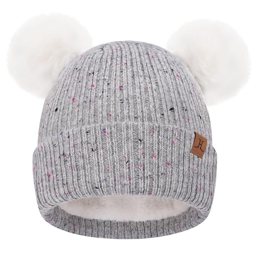 FZ FANTASTIC ZONE Toddler Kids Winter Hat Beanie Pompom Warm Fleece Baby Hats 0-6 12 Months 1 2 3 4 Year Old Girls Boys Gifts - color: Grey