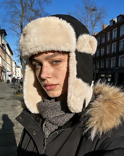 Croogo Cold Weather Eskimo Hats Trapper Hat Winter Thick Furry Ushanka Russian Hat Windproof Ski Trooper Hat with Ear Flap - color: Pl18-black