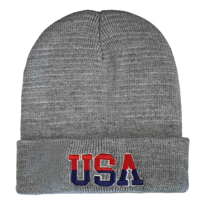 American Flag Beanie, USA Embroidered Winter Hat for Women Men - color: Usa-gray