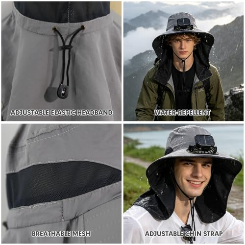 Outdoor Sun Hat Detachable Neck Face Flap UPF 50+UV Protection Visor Fishing Hats with Neck Flap for Men & Women - color: Light Gray