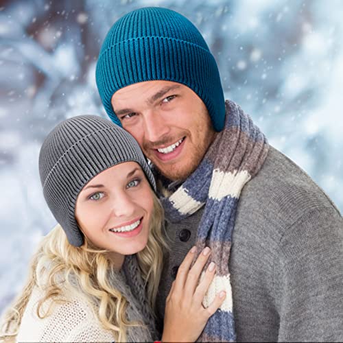 Arcweg Beanie with Earflap for Men Women Winter Warm Thermal Hats Stocking Cap Toboggan Outdoor Hat - color: Lake Blue