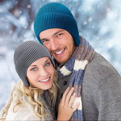 Arcweg Beanie with Earflap for Men Women Winter Warm Thermal Hats Stocking Cap Toboggan Outdoor Hat - color: Lake Blue