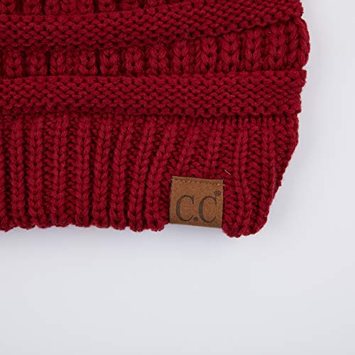 C.C Exclusives Soft Stretch Cable Knit Messy Bun Ponytail Beanie Winter Hat for Women (MB-20A) - color: Solid Burgundy